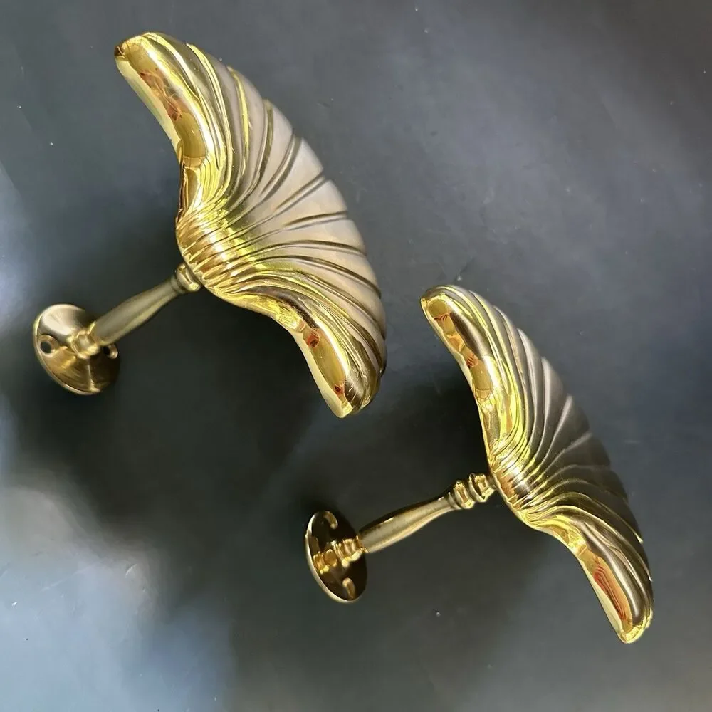 VTG Solid Brass Clam Shell Curtain Tiebacks Holdbacks Drapery Hardware Pair